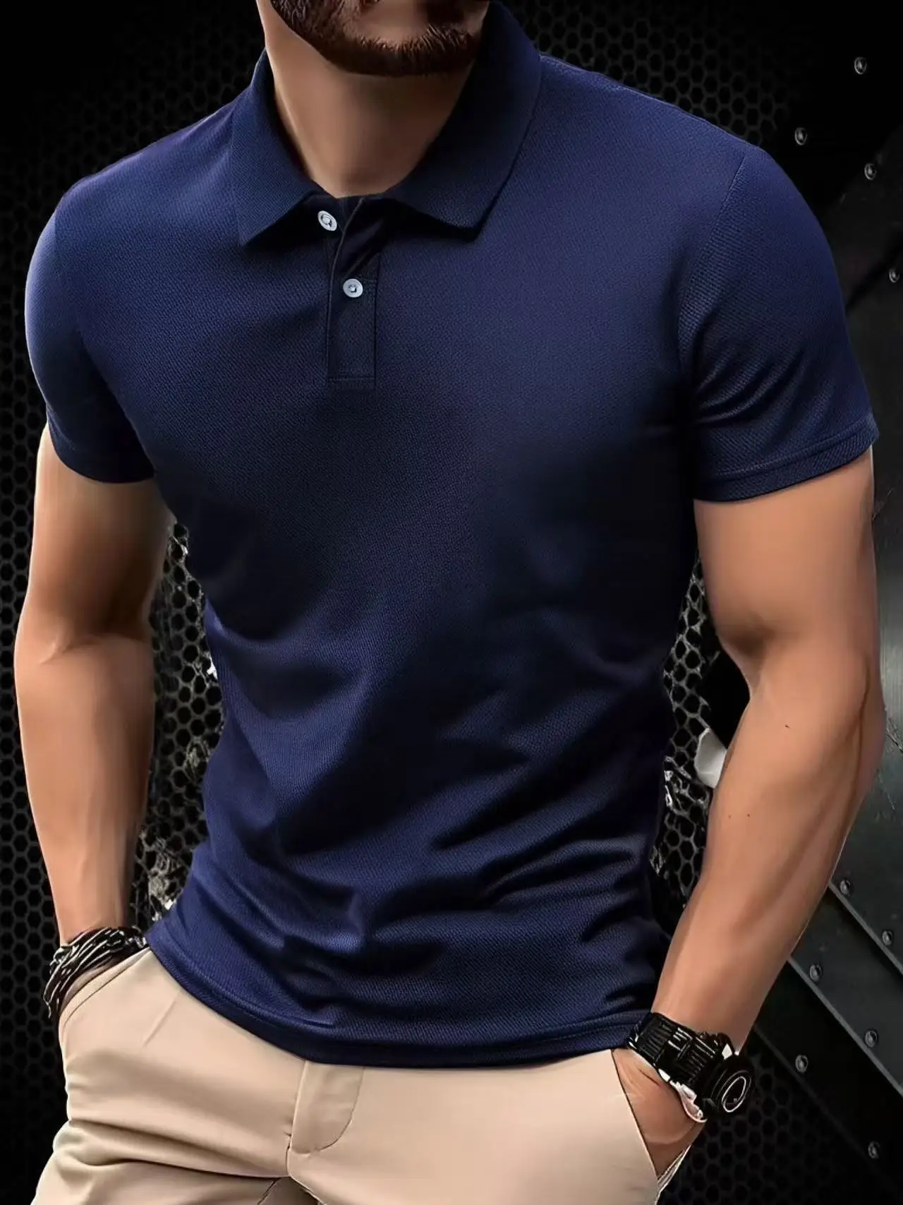 Solid color polo shirt ultra-light men's quick-drying breathable sweat-wicking shirt suitable for fitness gym and running thumbnail 4