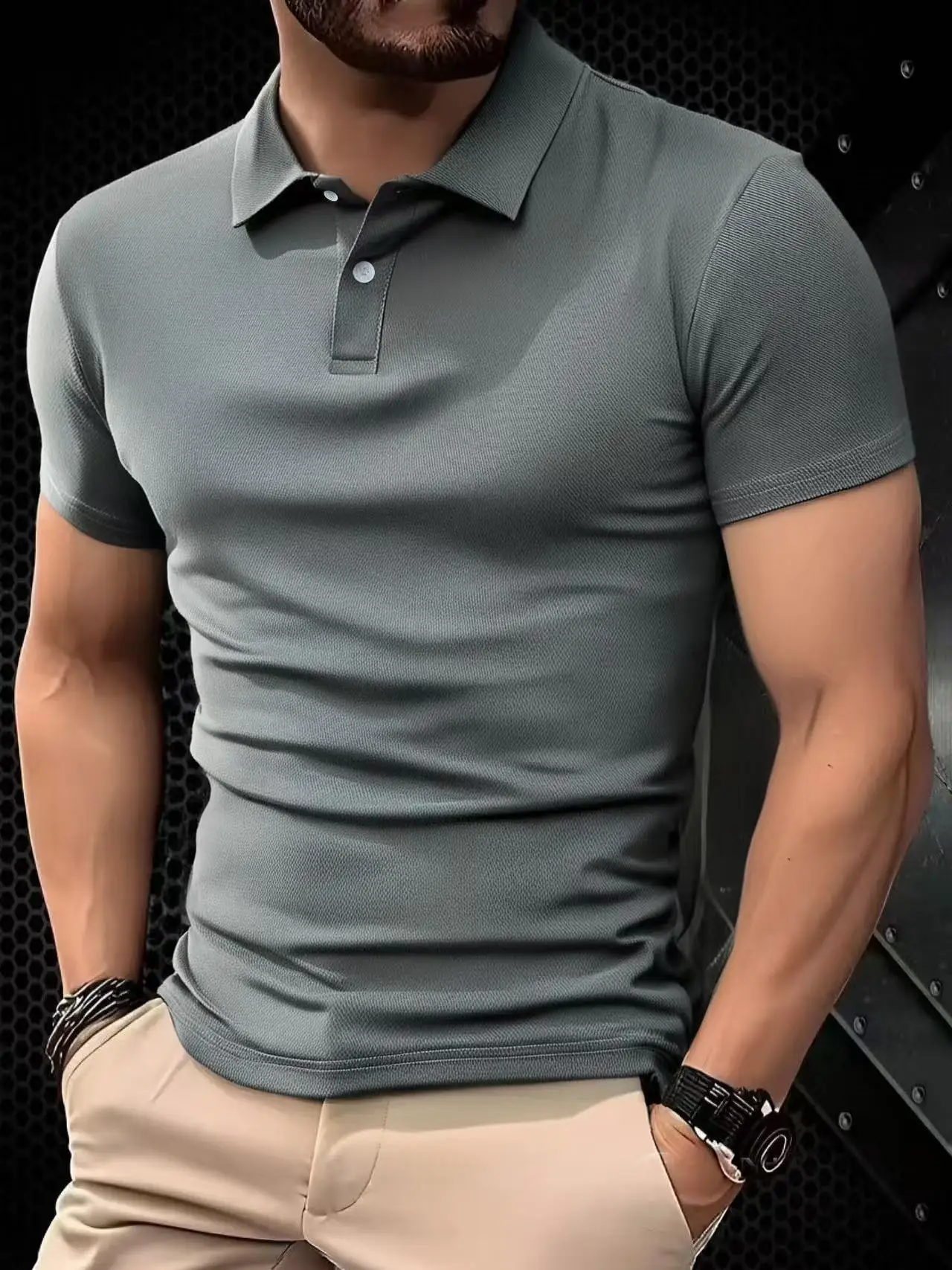 Solid color polo shirt ultra-light men's quick-drying breathable sweat-wicking shirt suitable for fitness gym and running thumbnail 2