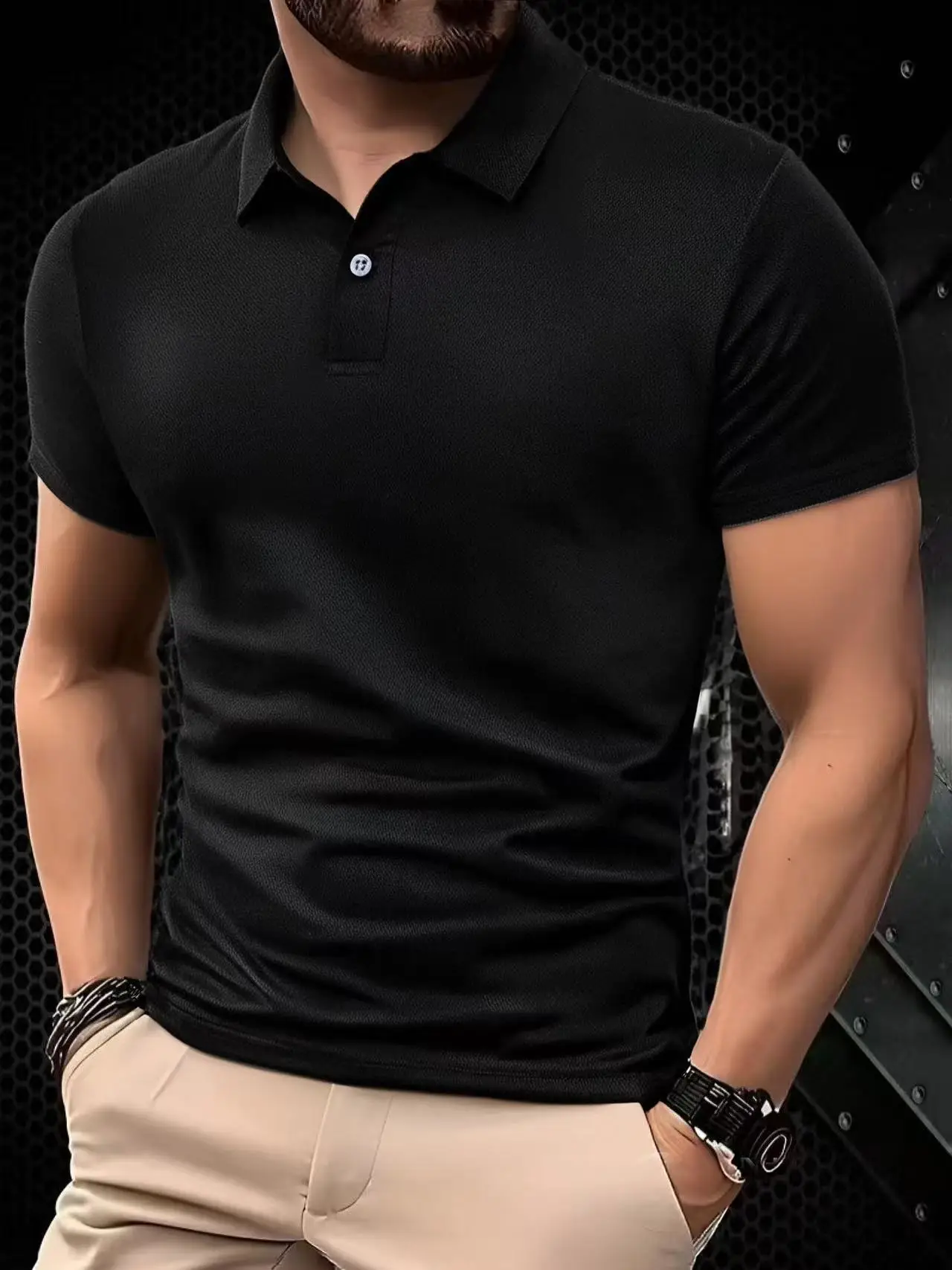 Solid color polo shirt ultra-light men's quick-drying breathable sweat-wicking shirt suitable for fitness gym and running thumbnail 3