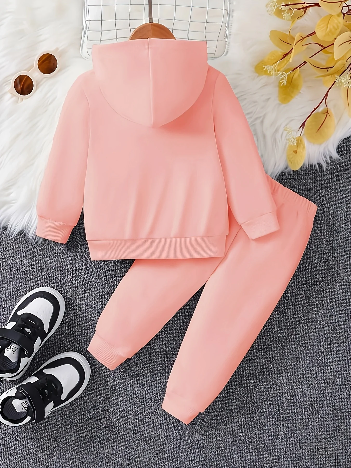 Baby girl cute cartoon cat pattern long sleeved fleece hooded sweatshirt+casual simple pants set, spring and autumn two-piece se thumbnail 2