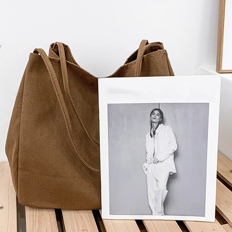 Casual Large Capacity Canvas Shopper Totes High Quality Eco Reusable Grocery Handbag For Women Travel Shoulder Bags Daily Pouch thumbnail 6