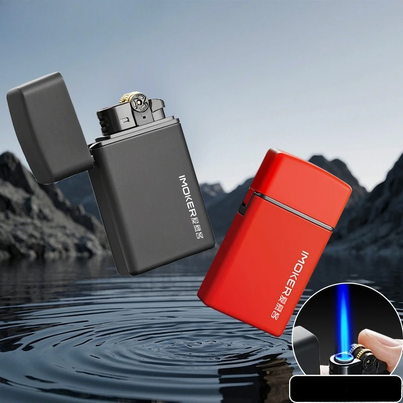 Black Windproof Inflatable Grinding Wheel Lighter Blue Flame Butane Lighter Cigarette Accessories Custom Wholesale Men Gfits thumbnail 4