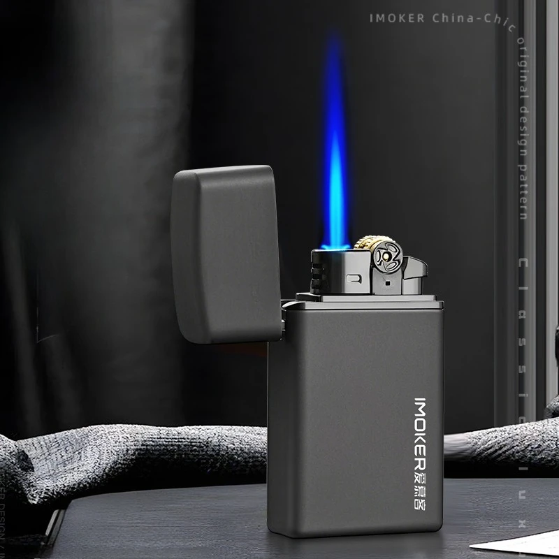 Black Windproof Inflatable Grinding Wheel Lighter Blue Flame Butane Lighter Cigarette Accessories Custom Wholesale Men Gfits