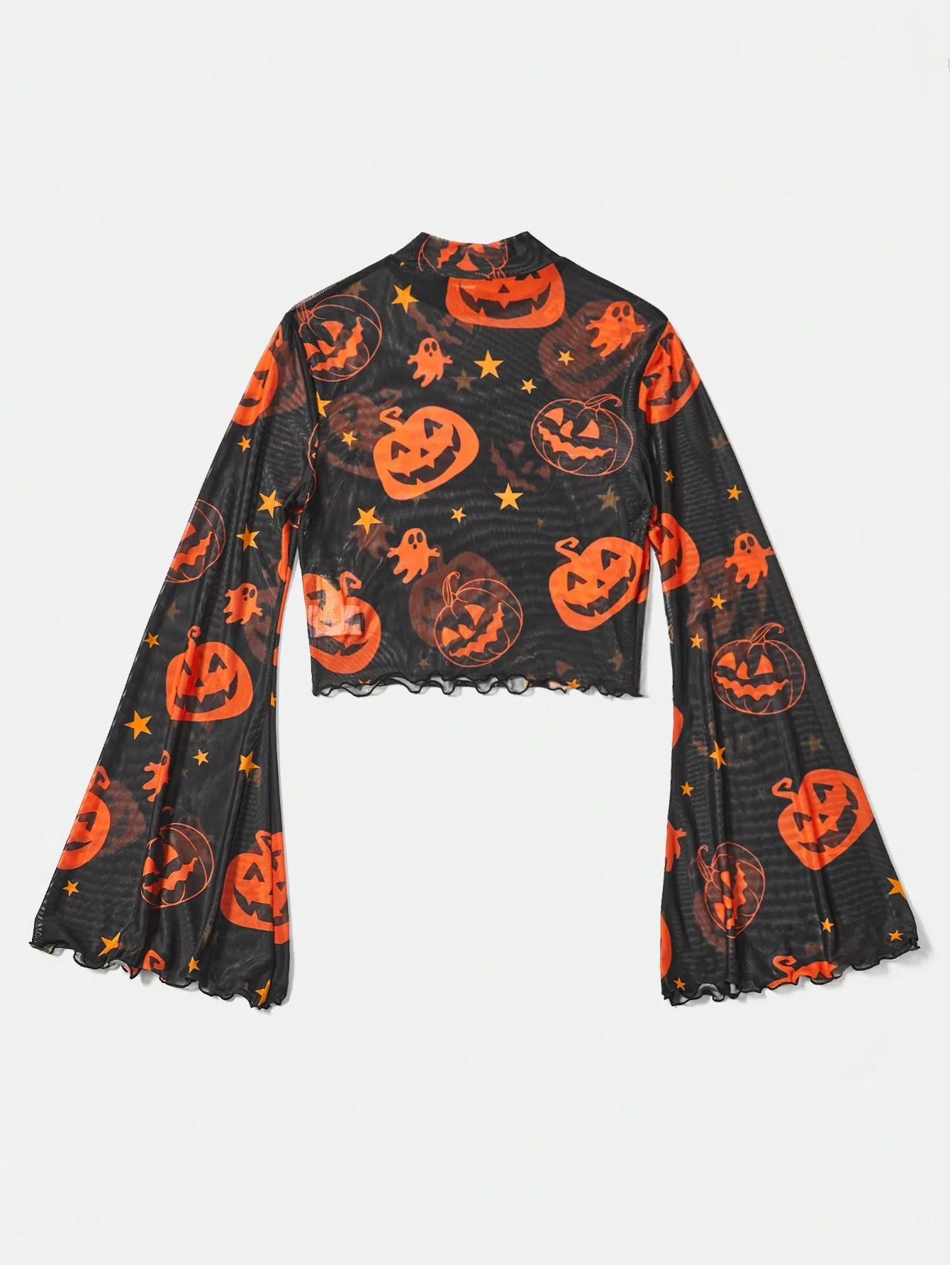 European and American fashion style pumpkin pattern mesh T-shirt thumbnail 2