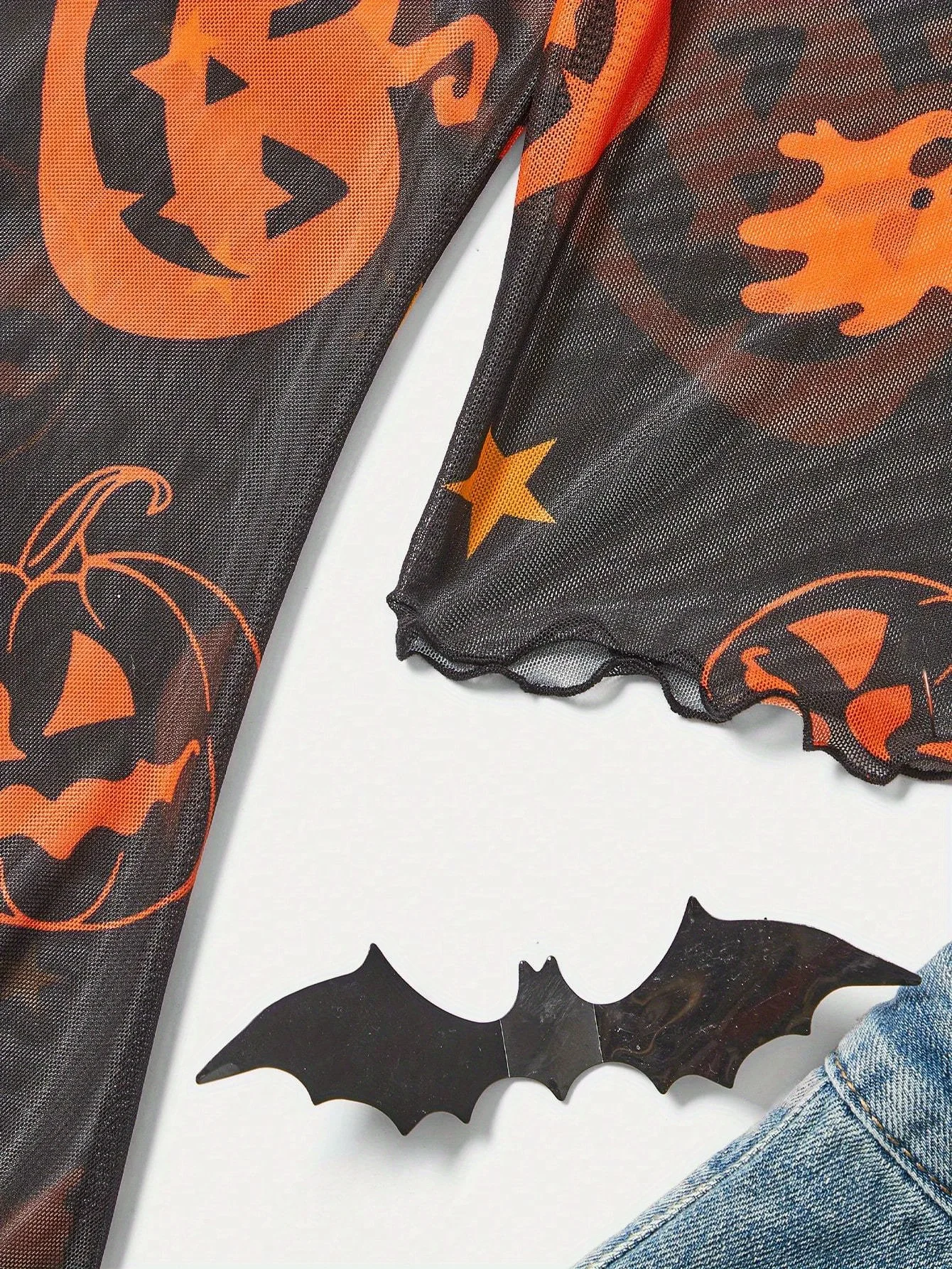 European and American fashion style pumpkin pattern mesh T-shirt thumbnail 5