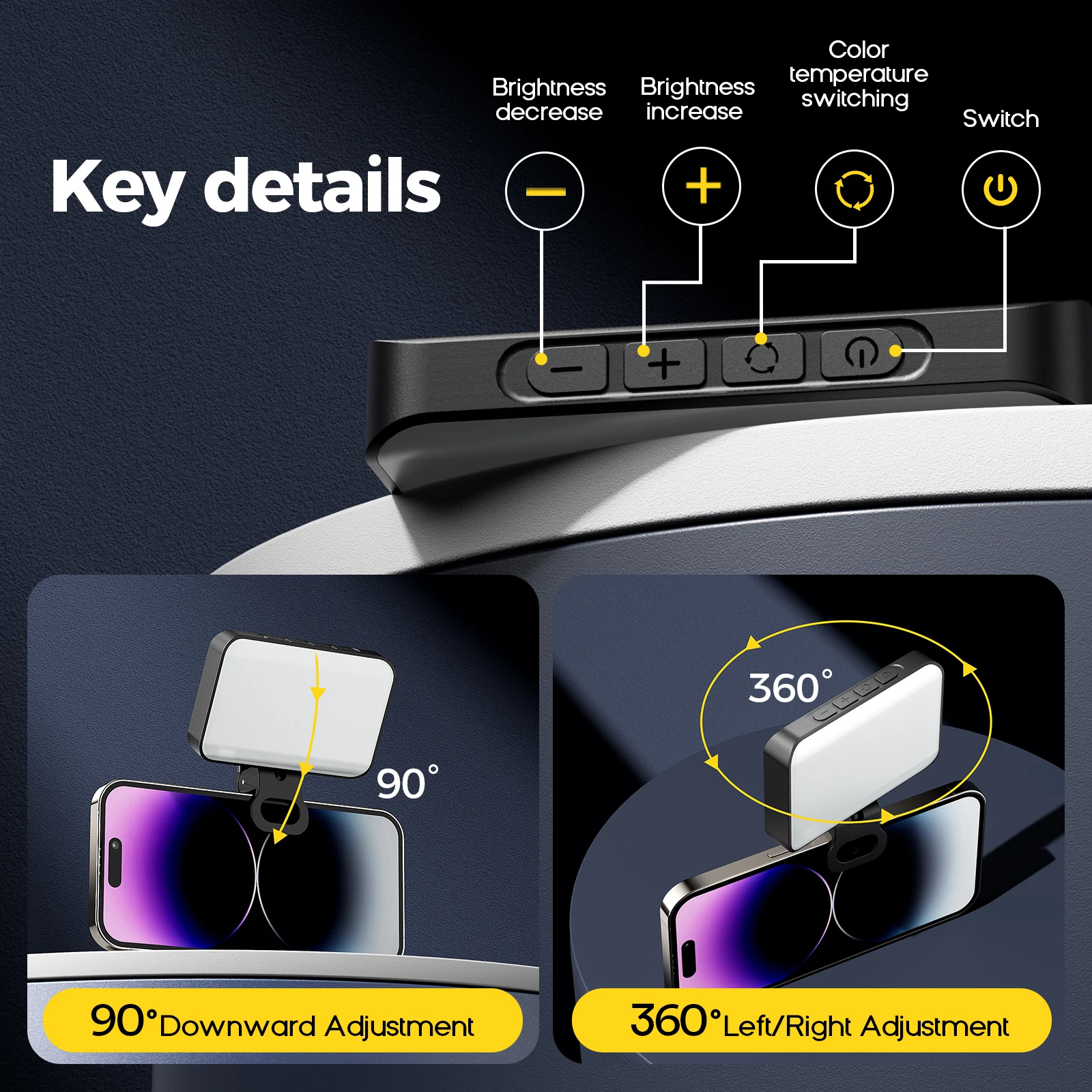 Professional Photography Lighting Rechargeable Clip On Video Light Adjustable for Phone iPhone iPad Laptop Camera Vlog YouTube thumbnail 3