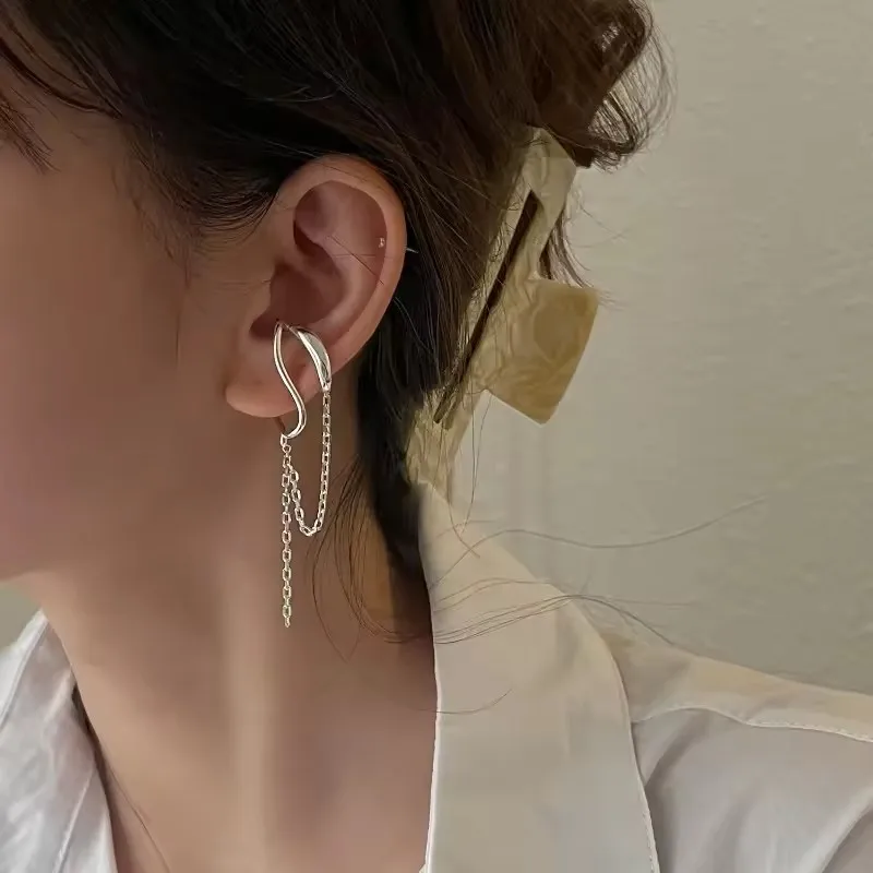 New 925 Sterling Silver Ear Cuff Without Piercing for Women Chain Tassel Earring Jewelry Prevent Allergy Party Accessories Gift thumbnail 2
