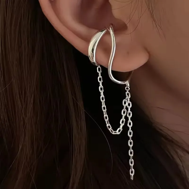 New 925 Sterling Silver Ear Cuff Without Piercing for Women Chain Tassel Earring Jewelry Prevent Allergy Party Accessories Gift thumbnail 6