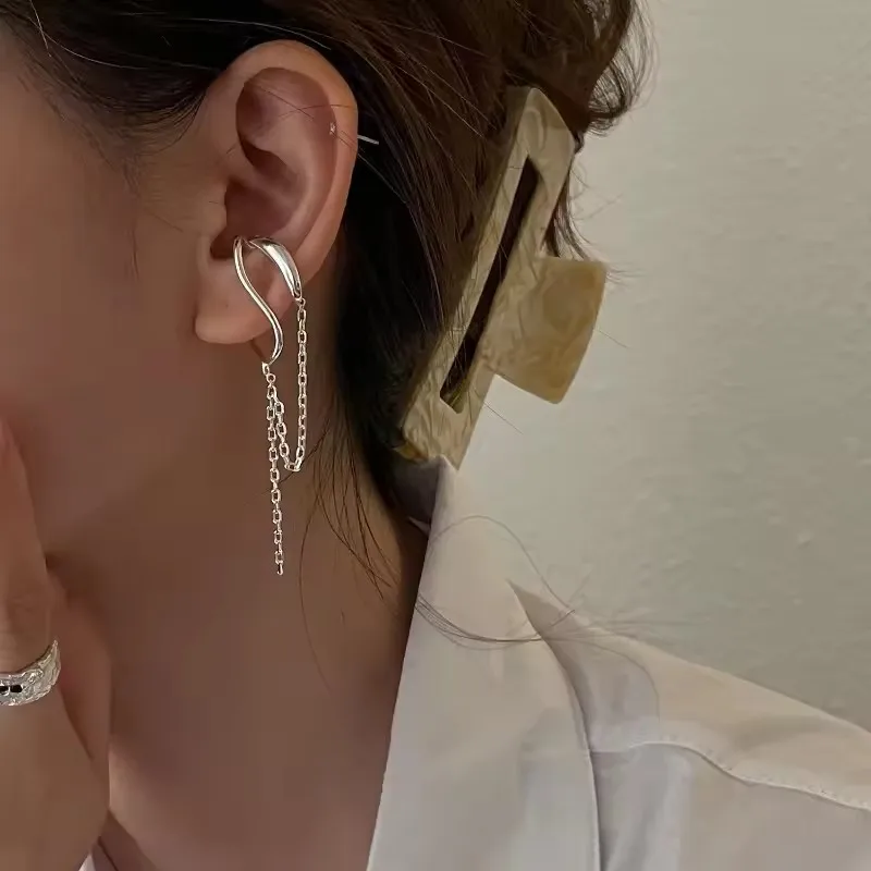 New 925 Sterling Silver Ear Cuff Without Piercing for Women Chain Tassel Earring Jewelry Prevent Allergy Party Accessories Gift thumbnail 3