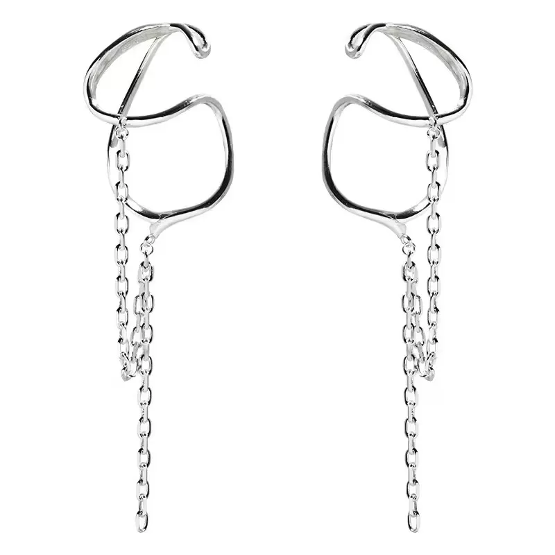 New 925 Sterling Silver Ear Cuff Without Piercing for Women Chain Tassel Earring Jewelry Prevent Allergy Party Accessories Gift thumbnail 5