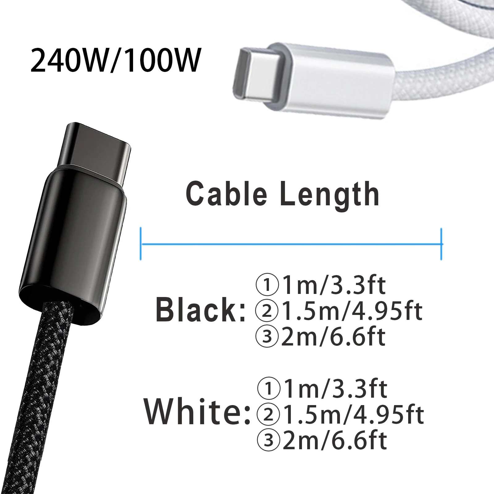 240W/100W PD3.1 Fast Charging Cable for iPhone17/16/15, Samsung S24/23/22, iPad Pro, Macbook Pro, Nylon Braided Durable Cable. thumbnail 2
