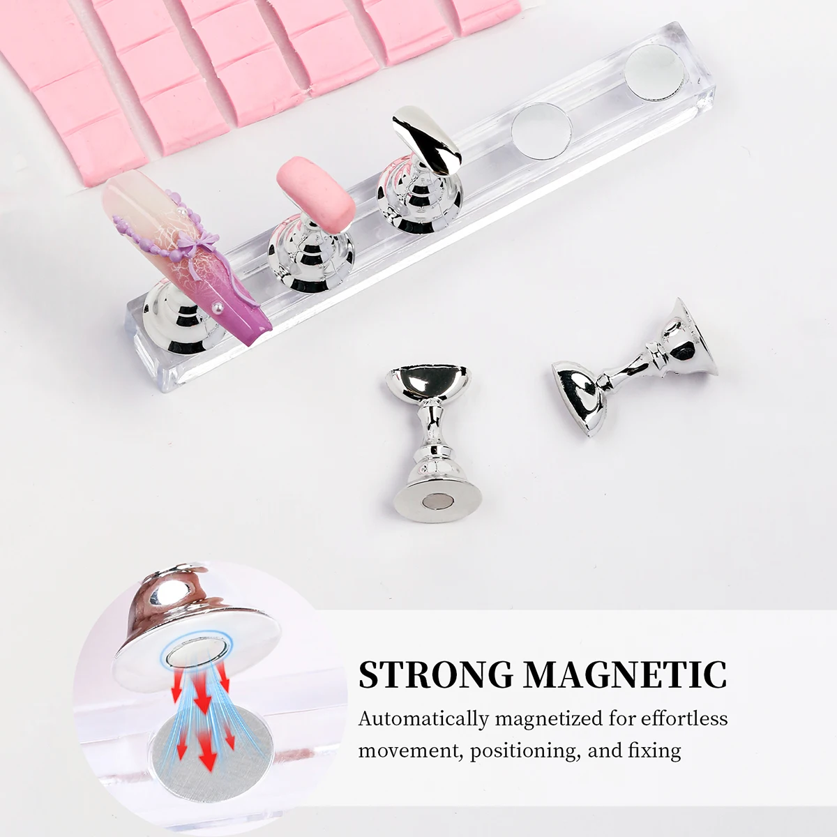 Nail Stand Set for Press On Nail Display Practice Art Magnetic Fake Nail Holder for Painting NailsStand with Reusable Putty Clay thumbnail 3