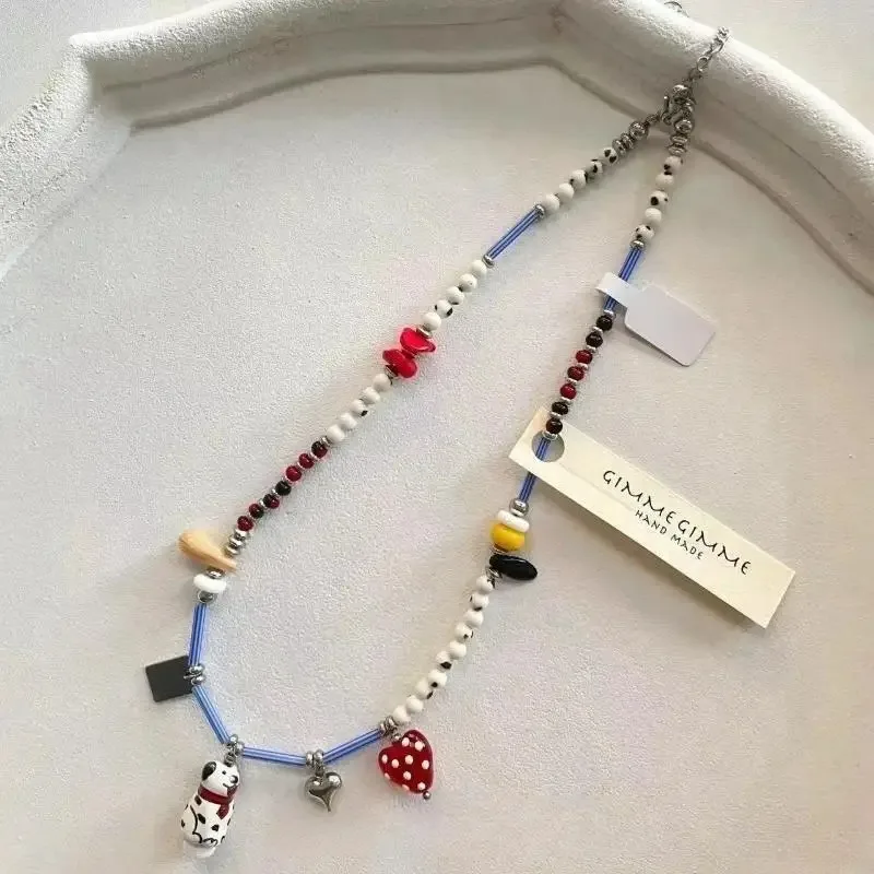 Black and White Beaded Dalmatian Puppy Cute Personalized 2025 Pendant Necklace for Women Girl Fashion Lovely Gift Jewelry
