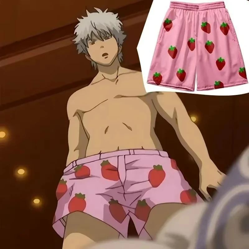 Pink Strawberry Short Pants 2025 Kid Adult Clothes Anime GINTAMA Sakata Gintoki Cosplay Costume Unisex Party Beach Short Pant