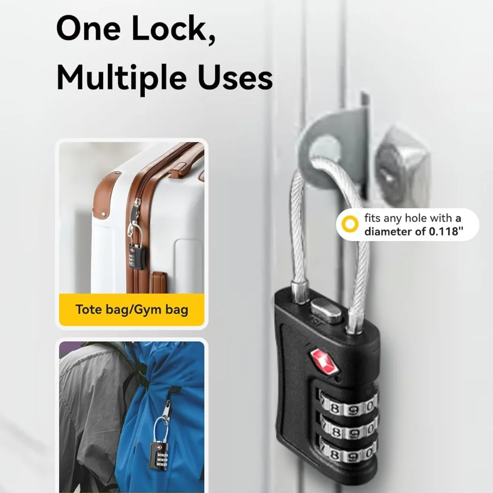 4 Pack TSA Customs Code Lock for Travel Luggage Password Changeable black Lock Contrast Design Padlock 3 Digit Combination Lock thumbnail 2
