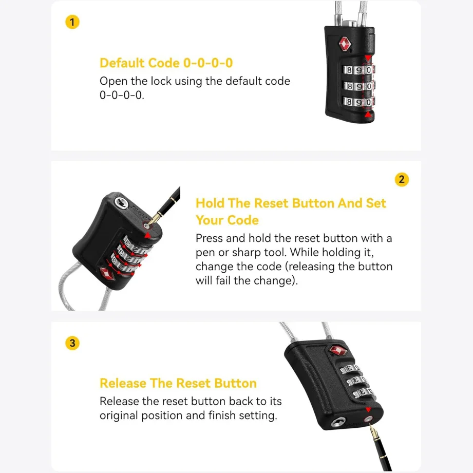 4 Pack TSA Customs Code Lock for Travel Luggage Password Changeable black Lock Contrast Design Padlock 3 Digit Combination Lock thumbnail 6