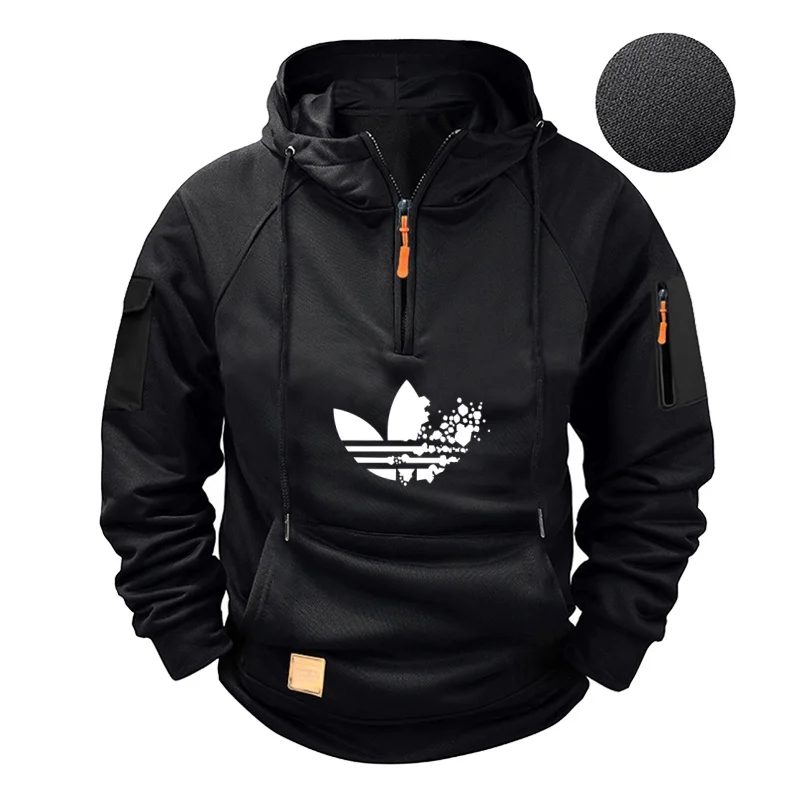 Men's half-zipper sweatshirt, long-sleeved solid color pullover sweater, high-neck hoodie, streetwear coat thumbnail 2