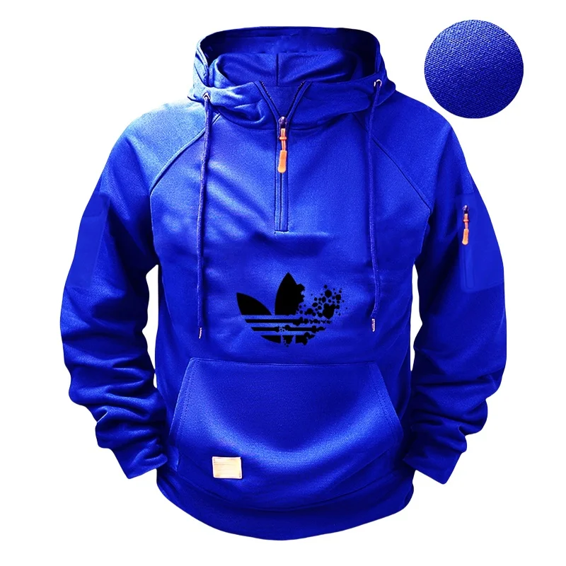Men's half-zipper sweatshirt, long-sleeved solid color pullover sweater, high-neck hoodie, streetwear coat thumbnail 4