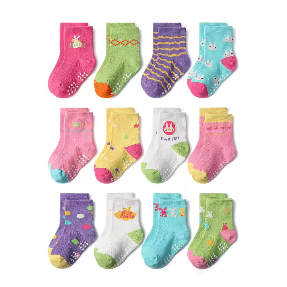1/3/6/9/12 Pairs Kids Cotton Socks Sets for Baby Girls Non-slip Cute Cartoon Patterned Breathable Baby Trampoline Floor Socks thumbnail 4