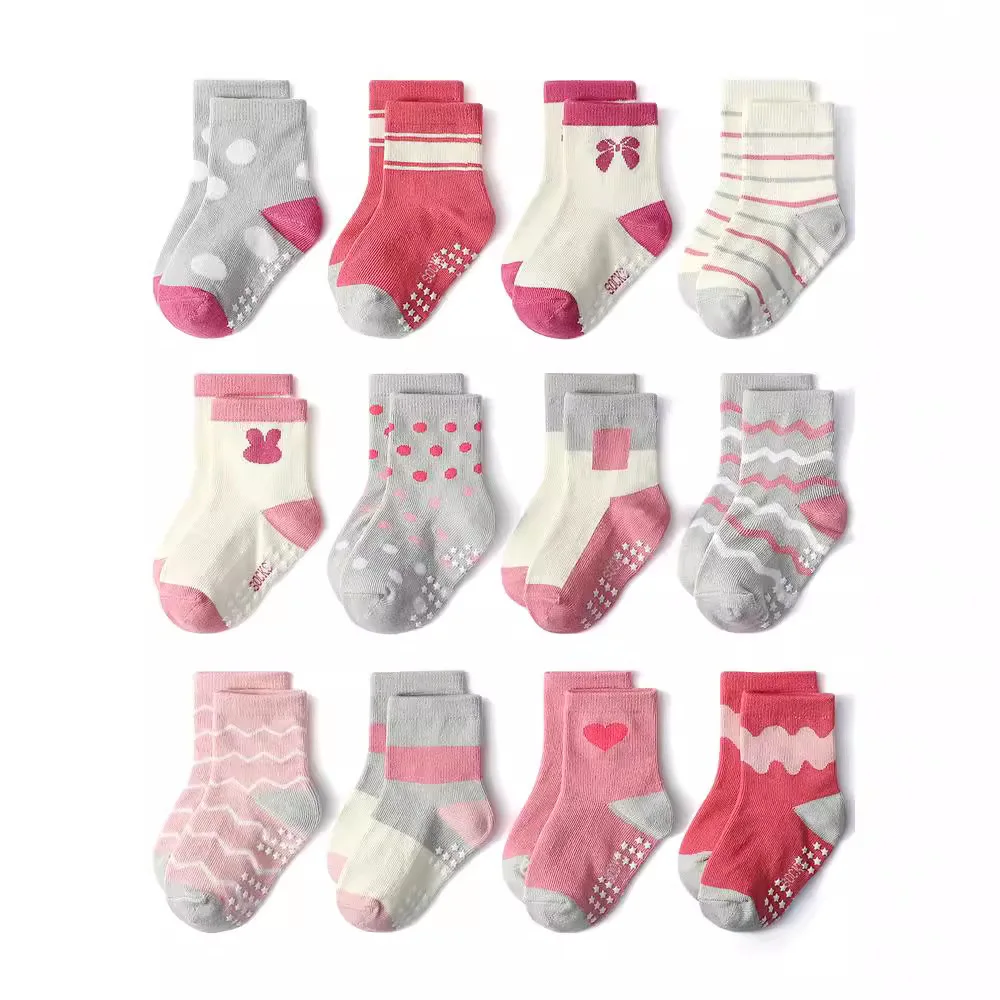 1/3/6/9/12 Pairs Kids Cotton Socks Sets for Baby Girls Non-slip Cute Cartoon Patterned Breathable Baby Trampoline Floor Socks thumbnail 5