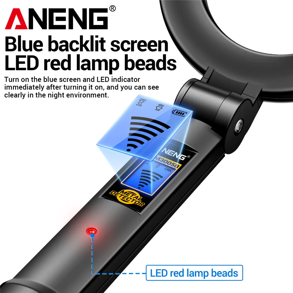 ANENG DM3005B Handheld Metal Detector Rapid Detection Sensing Buzzer Vibration Alarm Blue Backlit Screen LED Foldable Test Tools thumbnail 3