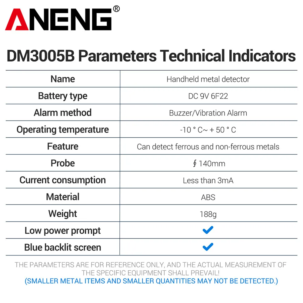 ANENG DM3005B Handheld Metal Detector Rapid Detection Sensing Buzzer Vibration Alarm Blue Backlit Screen LED Foldable Test Tools thumbnail 6
