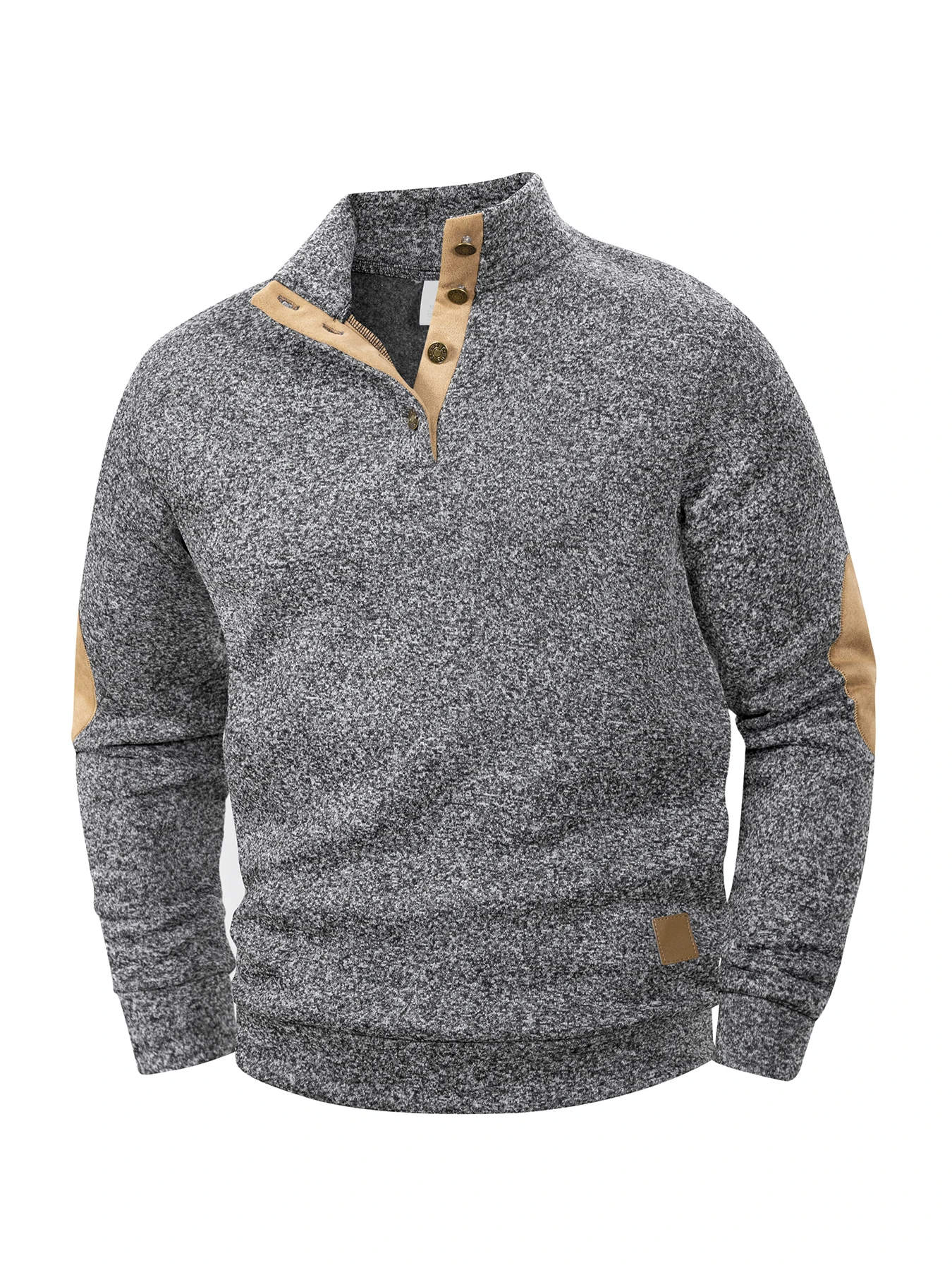 Spring Autumn Men's Casual Pullover Button Down Stand Collar Henley Polo Coats Long Sleeve Stand Collar Sweatshirts for Sport thumbnail 2