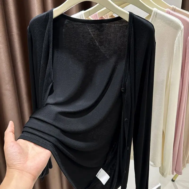 Women's Summer Shawl Sun Protection Clothes Spring Autumn Matching Skirts Camisoles V-neck Cardigans Thin Jackets thumbnail 2