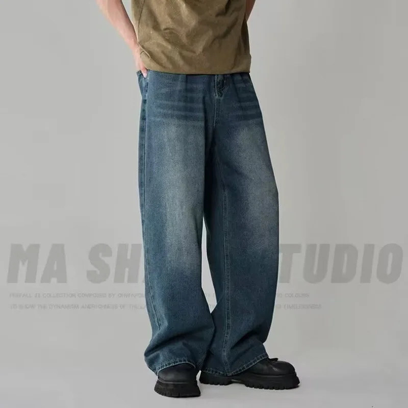 Spring Autumn Men's New Denim Pants Old Blue Washed Casual Jeans Menwear Loose New Fashion contrasting color Wide Leg Trousers thumbnail 5