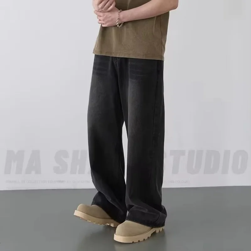 Spring Autumn Men's New Denim Pants Old Blue Washed Casual Jeans Menwear Loose New Fashion contrasting color Wide Leg Trousers thumbnail 4