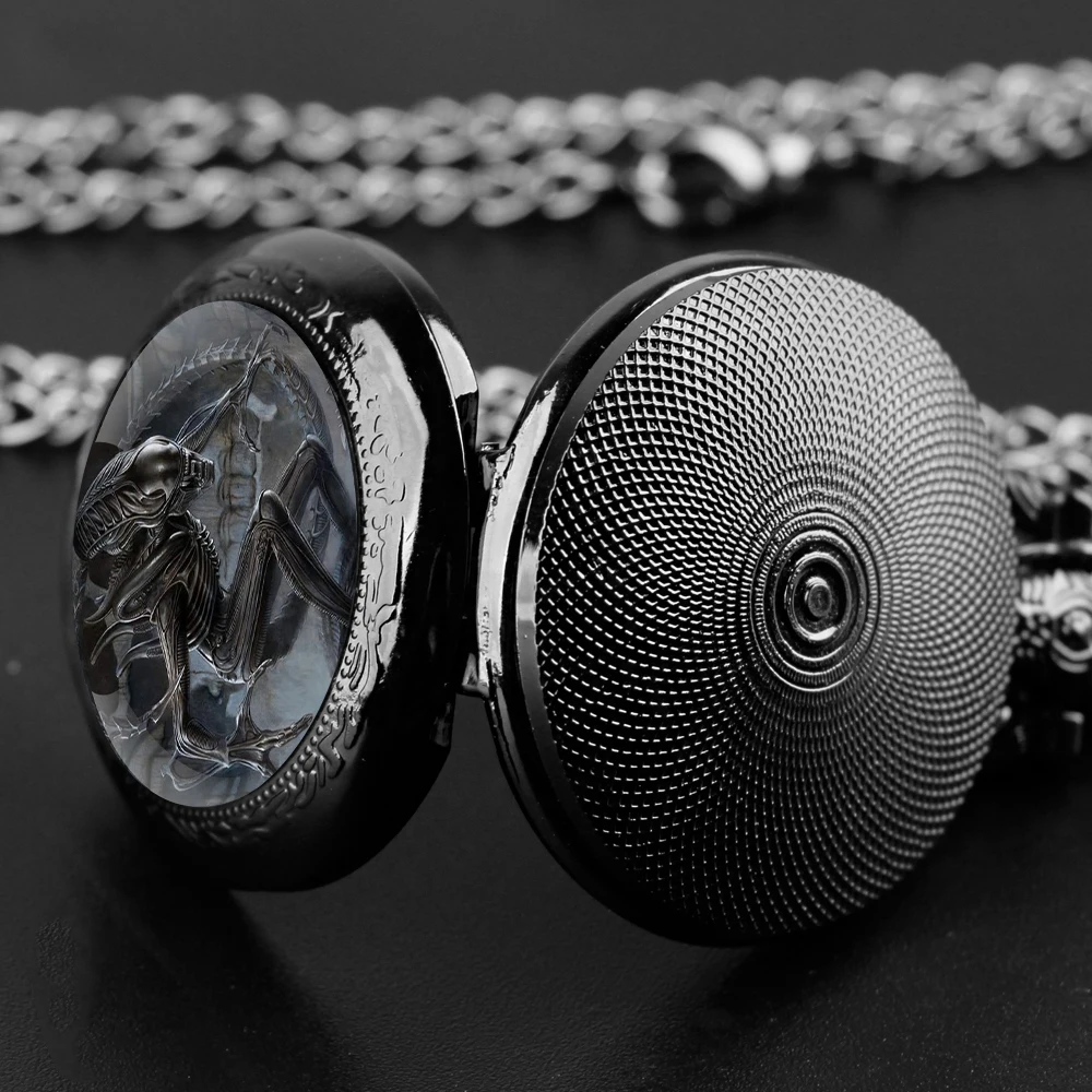 Cool Alien Design Glass Dome Locket Pocket Watch Memento Chain Timepiece Unique Numerals Personalized Gift Reloj De Bolsillo thumbnail 4