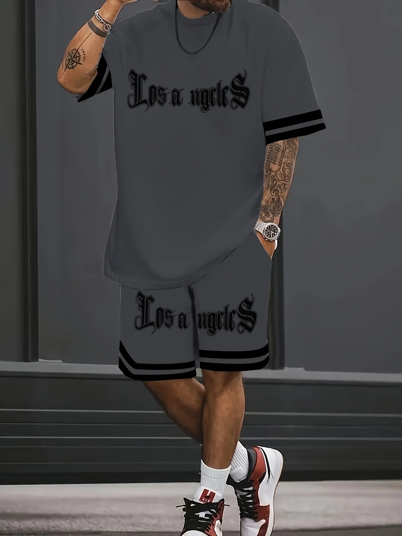 A new 3D letter-printed street fashion casual simple soft comfortable breathable and lightweight men's suit for summer 2025 thumbnail 2