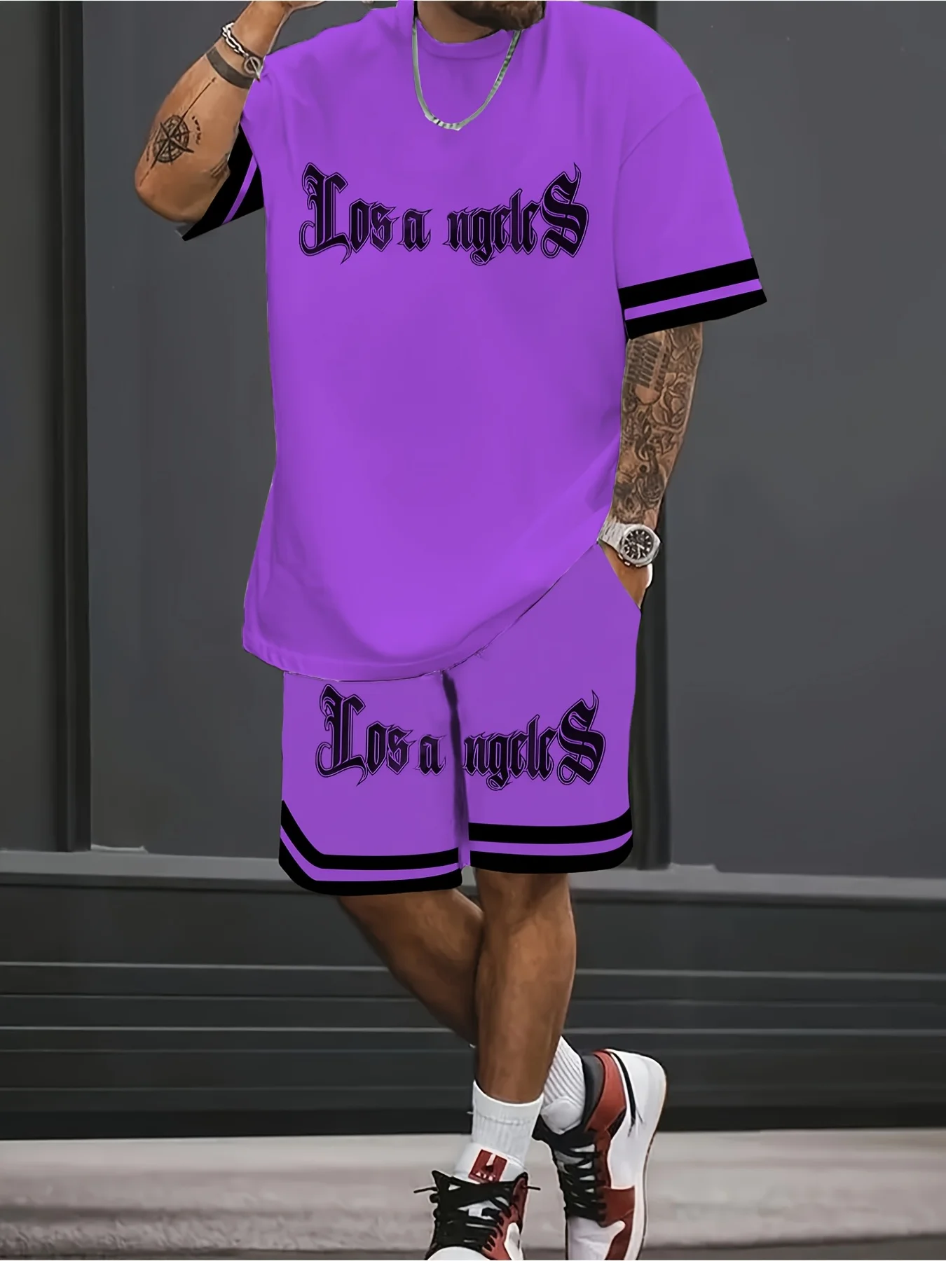 A new 3D letter-printed street fashion casual simple soft comfortable breathable and lightweight men's suit for summer 2025 thumbnail 4