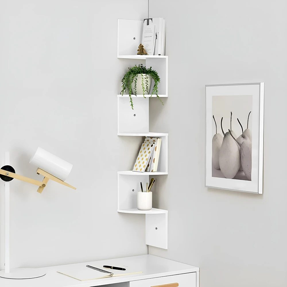 5-layer wooden wall rack corner rack wall-mounted bookshelf modern simple home decoration storage thumbnail 4