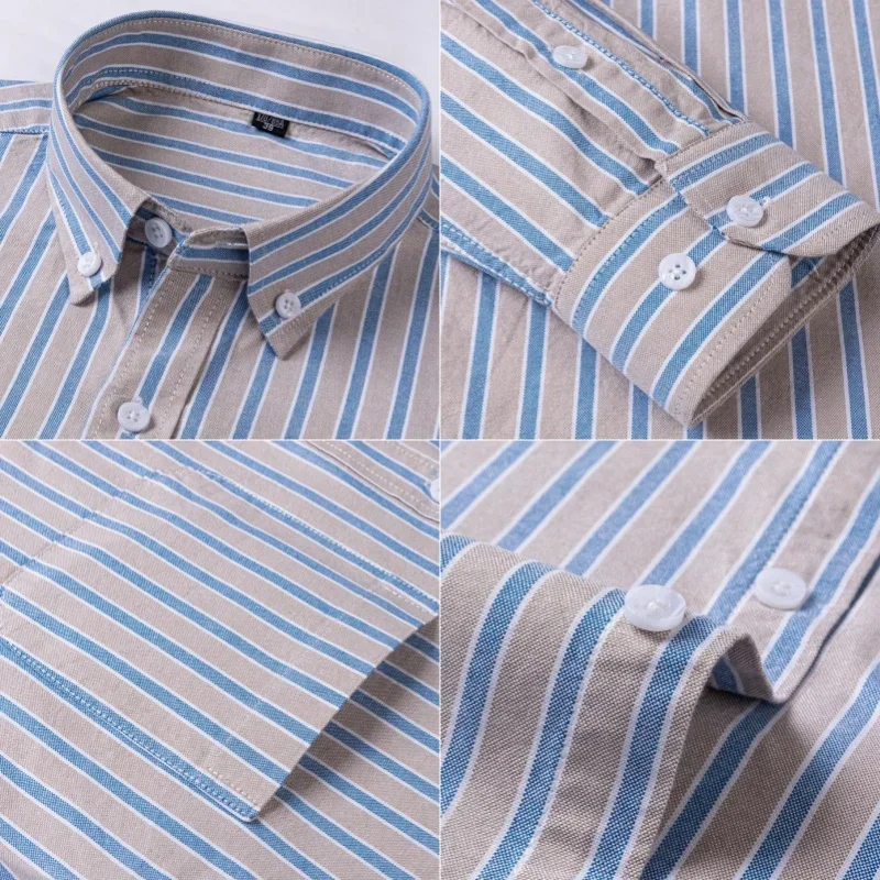 Quality 100% Cotton Oxford Shirts For Men's Long Sleeve Casual Pocket Regular-Fit Button-Down Formal Social Shirt Men Clothing thumbnail 6