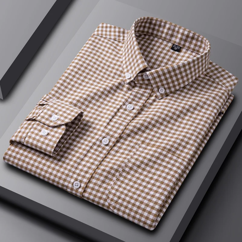 Quality 100% Cotton Oxford Shirts For Men's Long Sleeve Casual Pocket Regular-Fit Button-Down Formal Social Shirt Men Clothing thumbnail 4