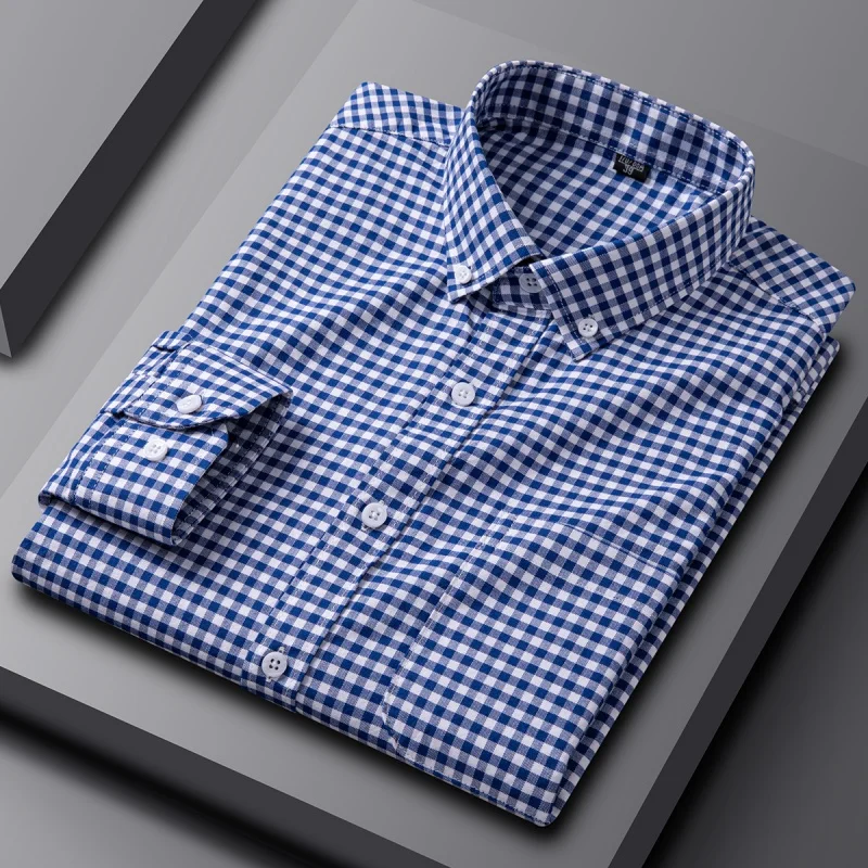 Quality 100% Cotton Oxford Shirts For Men's Long Sleeve Casual Pocket Regular-Fit Button-Down Formal Social Shirt Men Clothing thumbnail 2