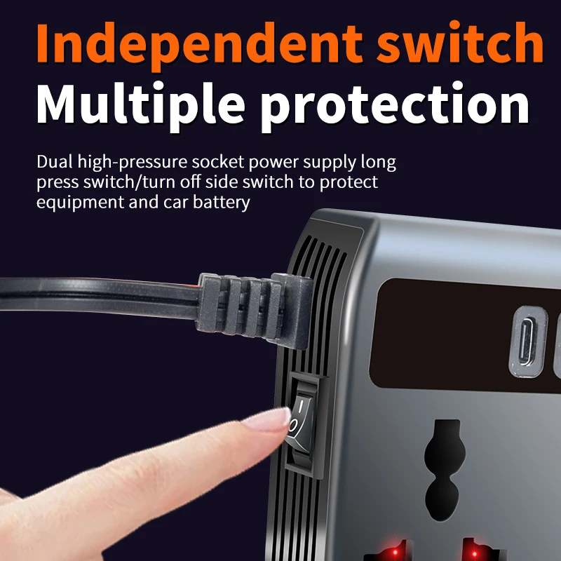 DC 12V/24V to AC 220V 200W Car Inverter PD+QC3.0 Dual Type C+4 USB Ports Phone Charger Cigarette Lighter Power Adapter 9 In 1 thumbnail 4