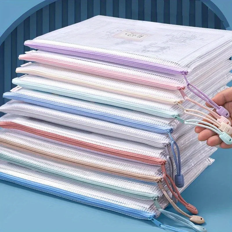 Morandi Grid File Bag Thick A4 Transparent Zipper Pouch Waterproof Exam Document Organizer Stationery Pencil Case for Students thumbnail 2