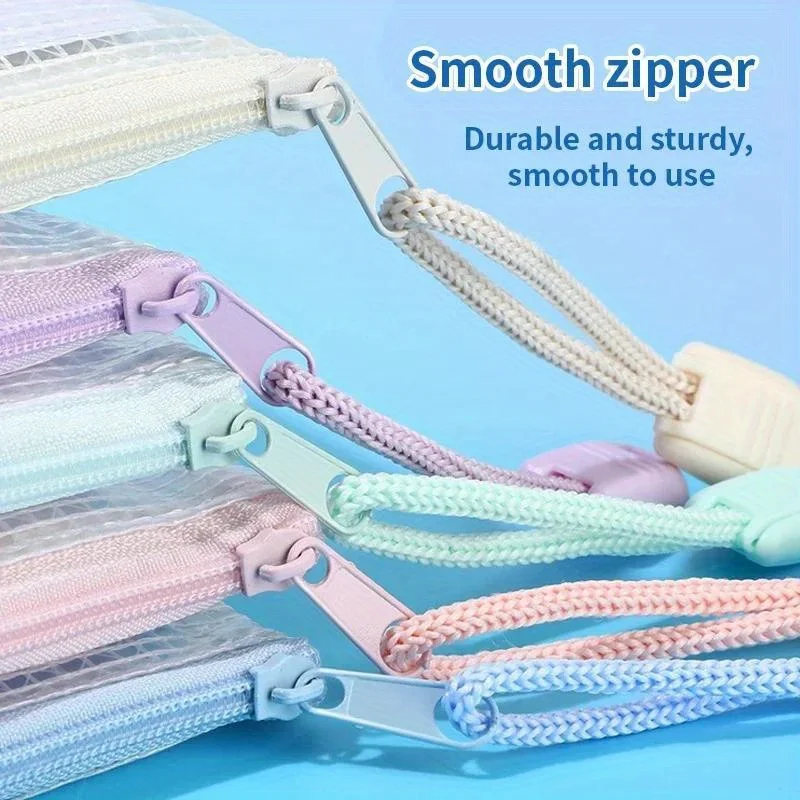Morandi Grid File Bag Thick A4 Transparent Zipper Pouch Waterproof Exam Document Organizer Stationery Pencil Case for Students thumbnail 5