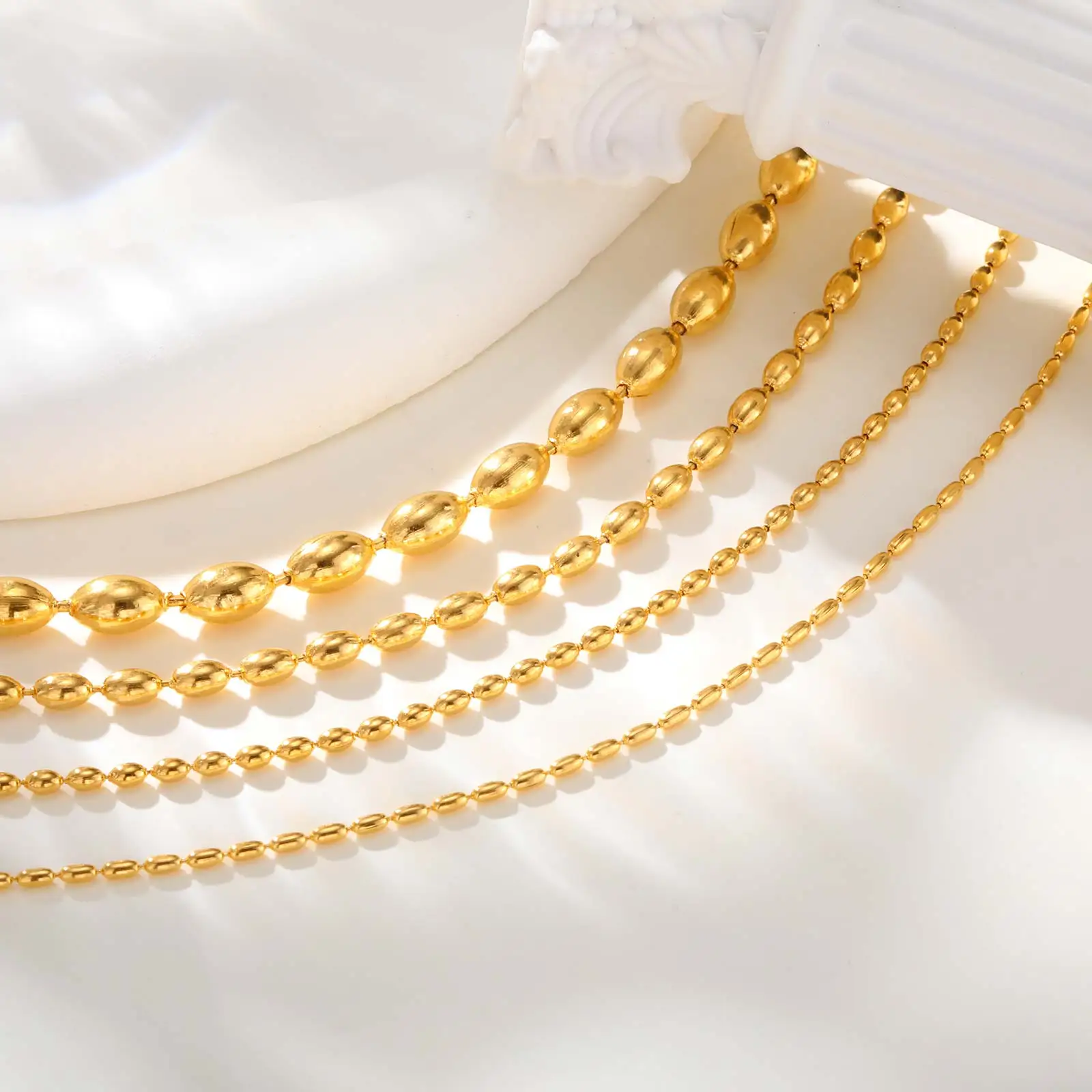 Minimalist Rugby Bead Chain Anklet,Women's Stainless Steel Gold Color Anklets,Dainty Summer Jewellery Gifts thumbnail 3