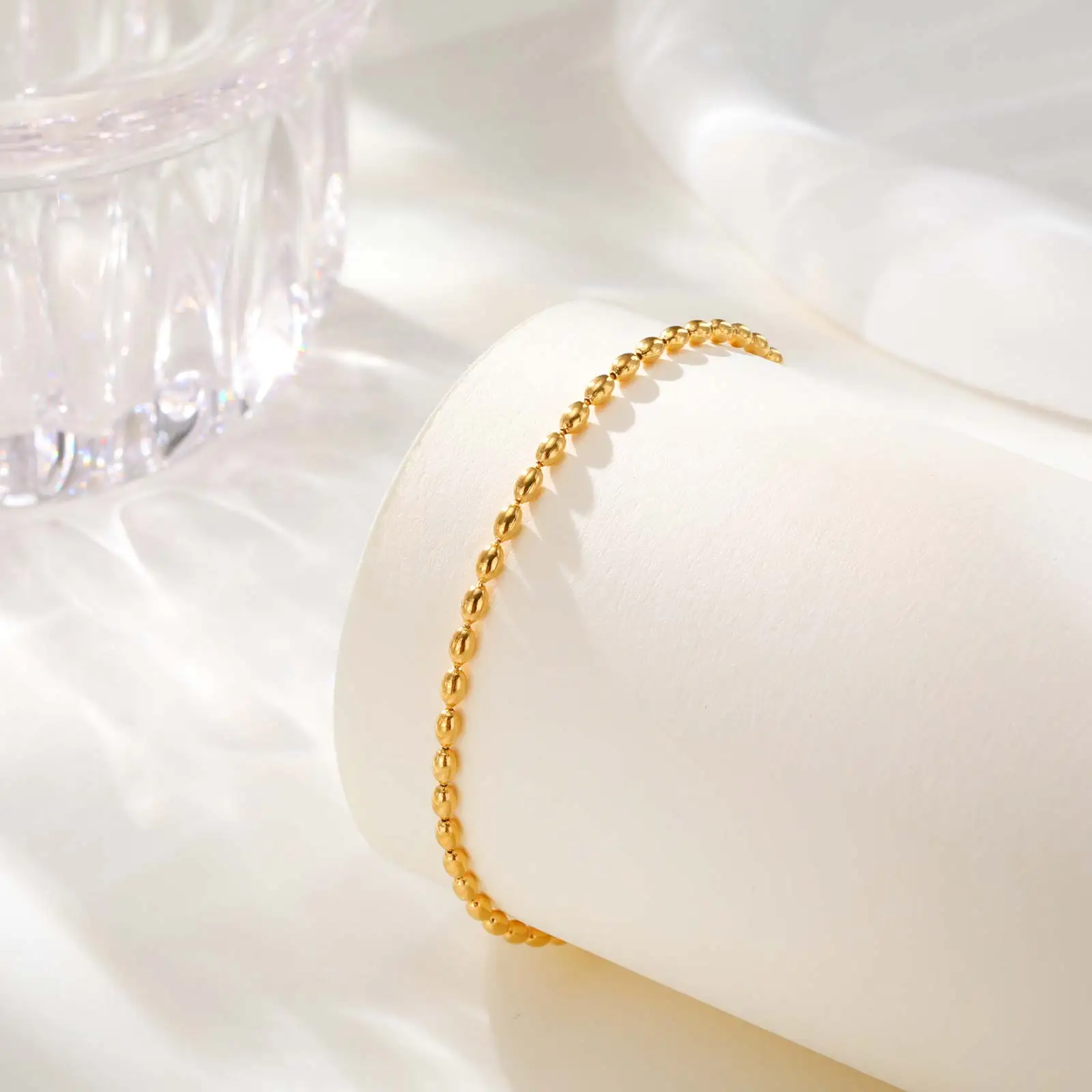 Minimalist Rugby Bead Chain Anklet,Women's Stainless Steel Gold Color Anklets,Dainty Summer Jewellery Gifts thumbnail 5