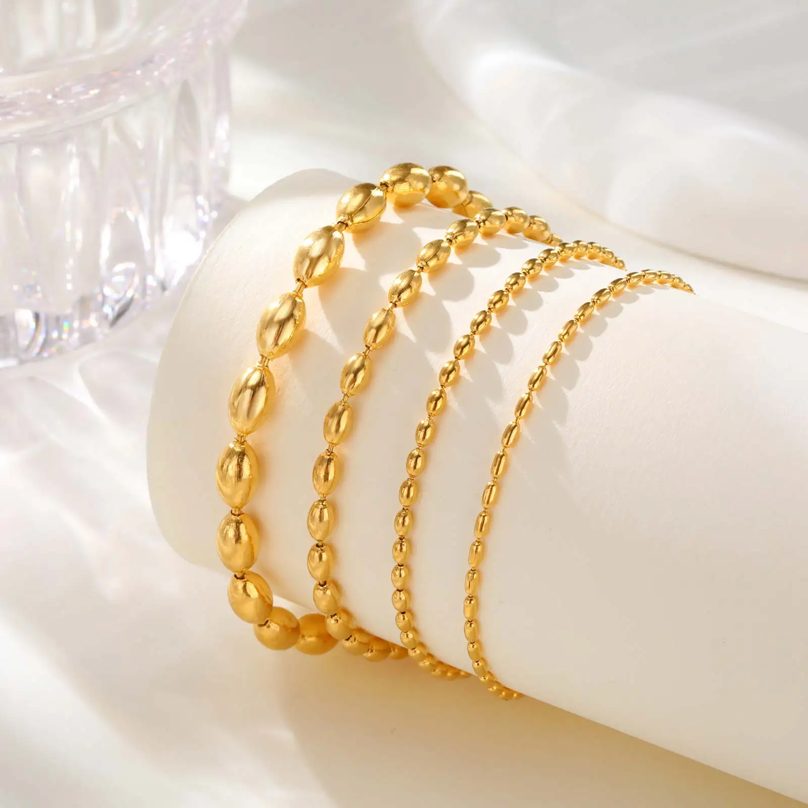 Minimalist Rugby Bead Chain Anklet,Women's Stainless Steel Gold Color Anklets,Dainty Summer Jewellery Gifts thumbnail 2