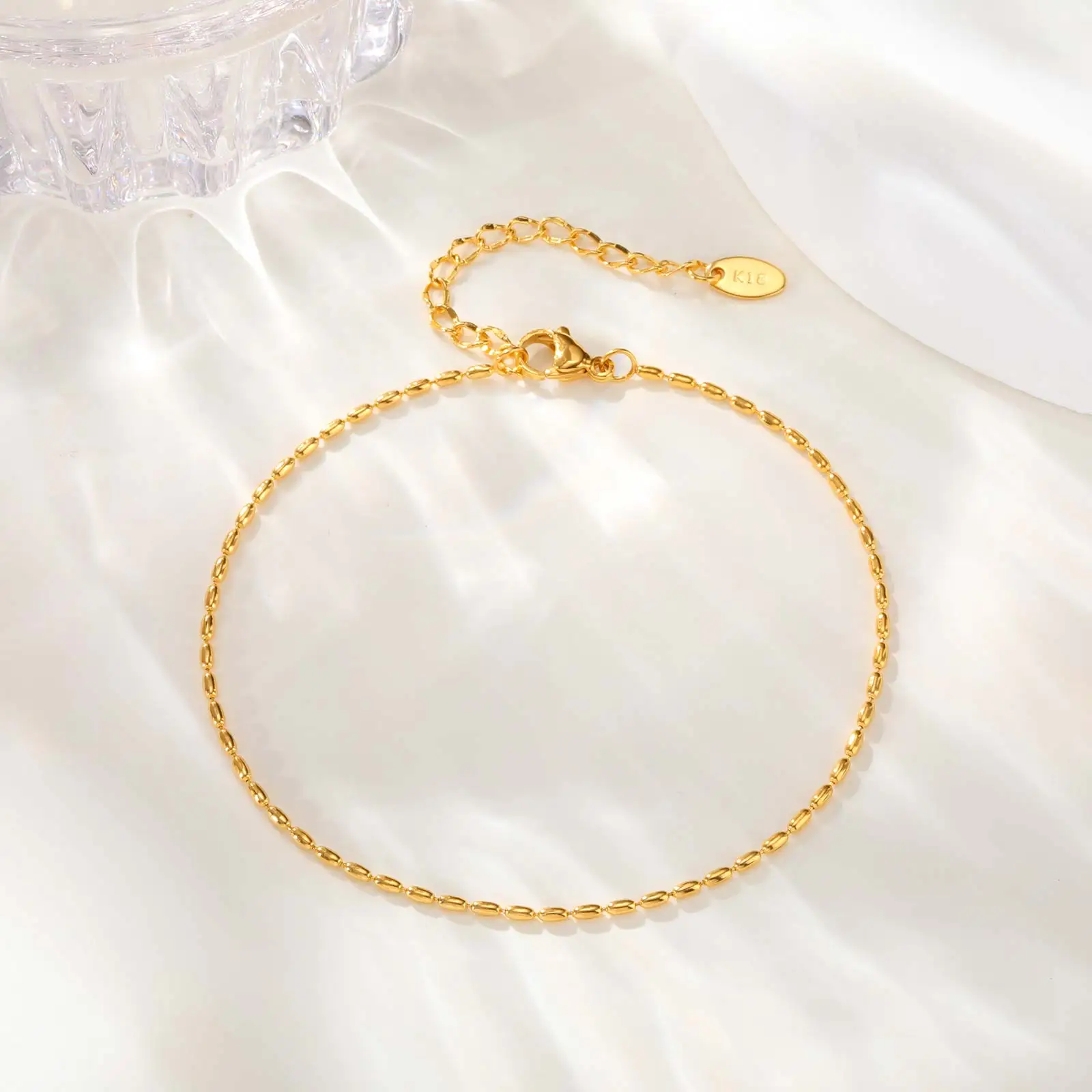 Minimalist Rugby Bead Chain Anklet,Women's Stainless Steel Gold Color Anklets,Dainty Summer Jewellery Gifts thumbnail 4
