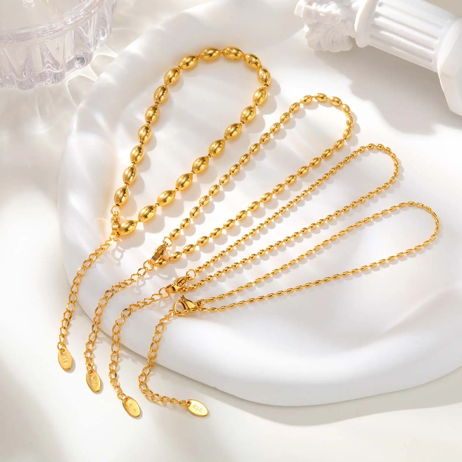 Minimalist Rugby Bead Chain Anklet,Women's Stainless Steel Gold Color Anklets,Dainty Summer Jewellery Gifts thumbnail 6
