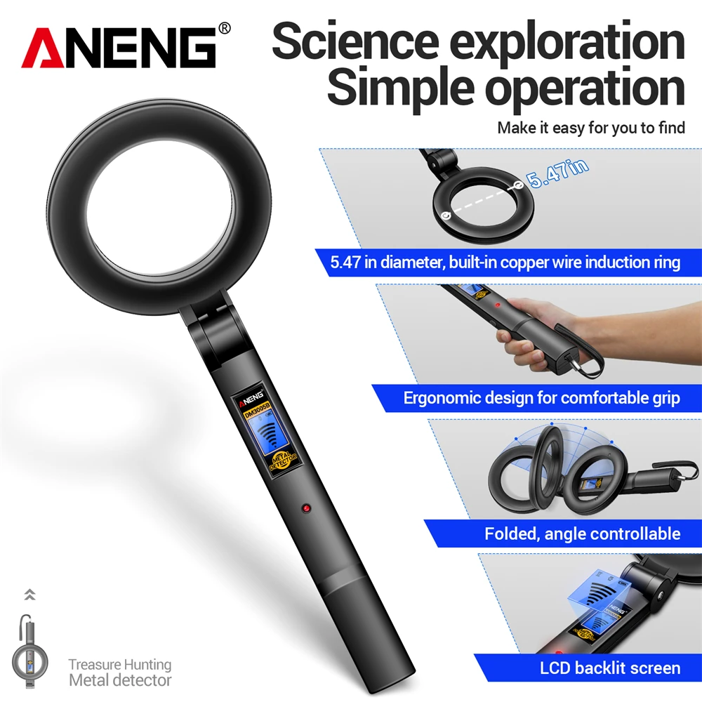 Metal Detectors ANENG DM3005B Handheld Rapid Detection Sensing Buzzer Vibration Alarm Blue Backlit Screen LED Foldable Test Tool thumbnail 2