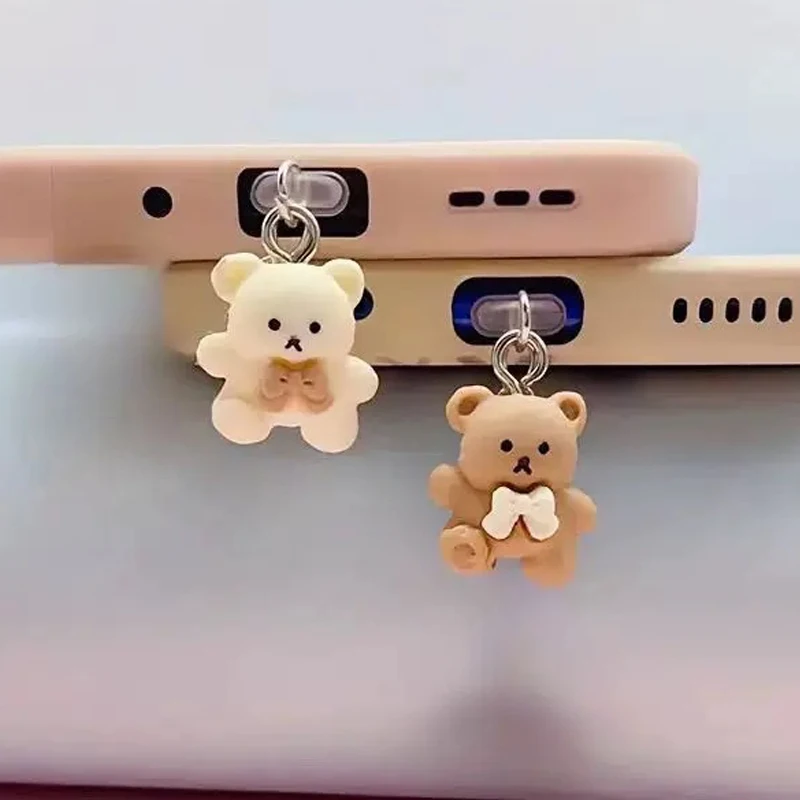 Cute Cartoon Bear Phone Dust Plug For Iphone For Samsung Type-C Decorative Accessories Hanging Charging Port
