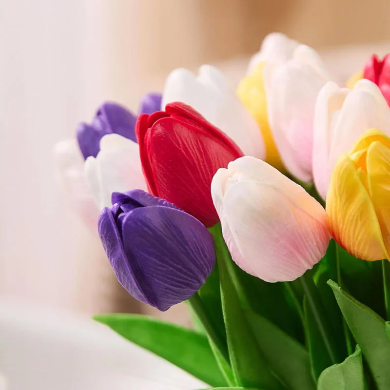 1/5/10/15PCS Tulips Artificial Flowers Real Touch Flowers Tulip Bouquet Decor Fake Tulips Flower for Home Wedding Decorations thumbnail 3