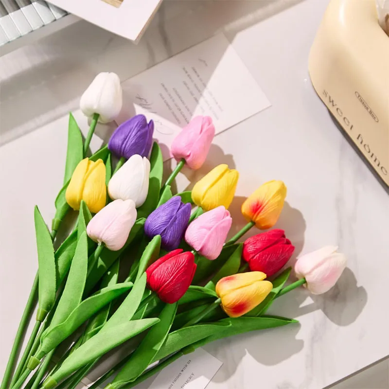 1/5/10/15PCS Tulips Artificial Flowers Real Touch Flowers Tulip Bouquet Decor Fake Tulips Flower for Home Wedding Decorations thumbnail 4
