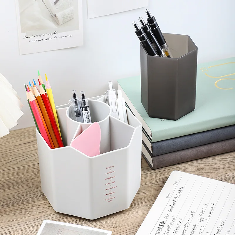5-hole Large-capacity Rotating Pen Holder Storage Box Office Desktop Stationery Pen Holder Simple Student Supplies thumbnail 2